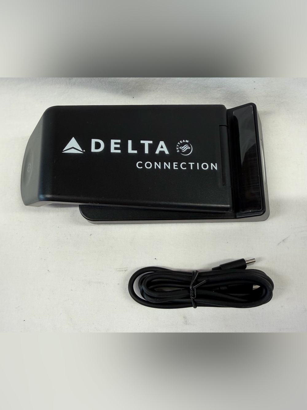 Delta branded Black Foldable Travel Charger with Cable